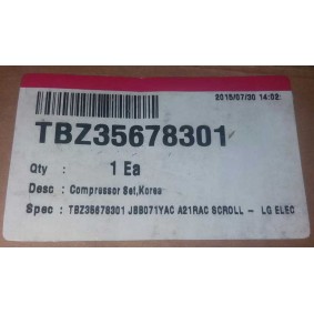 TBZ35678301 , JBB071YAC , Arçelik | LG VRS-3 Klima Kompresör  ,  COMPRESSOR SCROLL INVERTER R410A